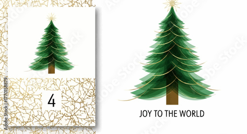 Modern Vertical Christmas and New Year Greeting Card Set with Stylized Pine Tree and Decorative ElementsChristmas, NewYear, greeting, card, vertical, modern, design, pine, tree, stylized, holiday, fes