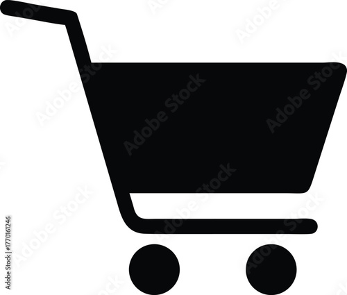 Shopping cart, simple black and white icon, minimalist design, clean vector graphic
