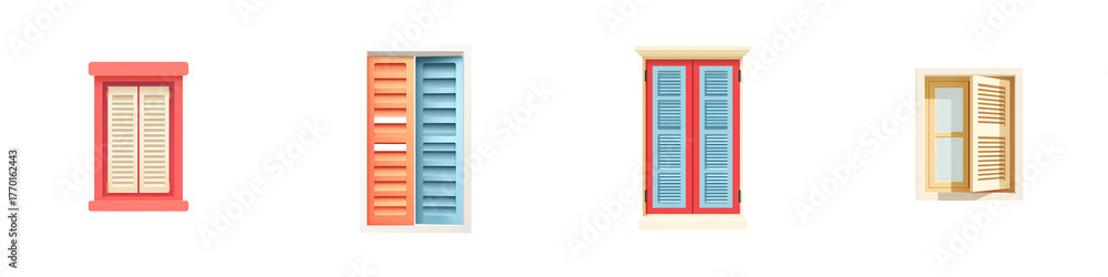 Fototapeta premium Colorful Cartoon Window Collection on White Background