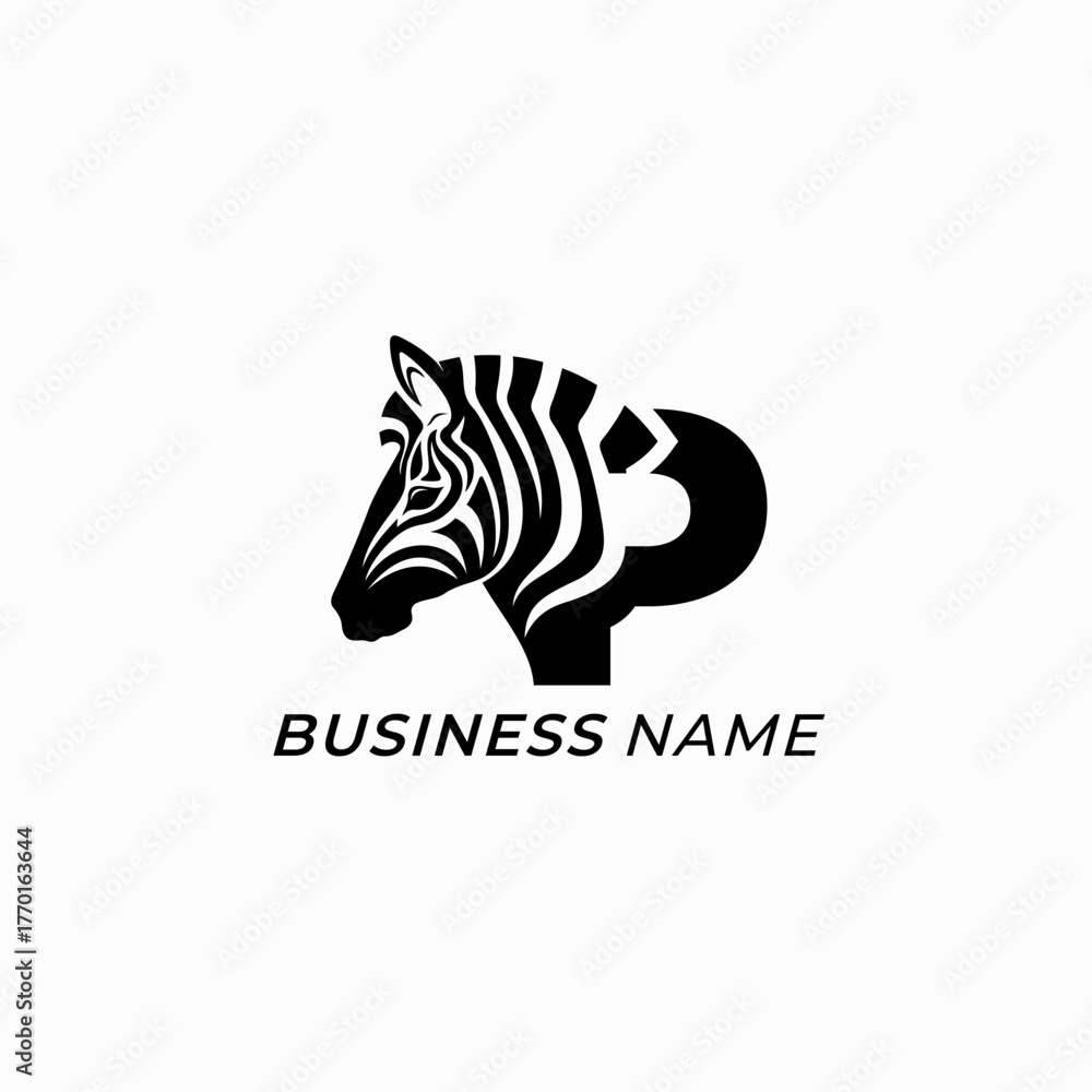 Fototapeta premium design logo creative letter P and zebra