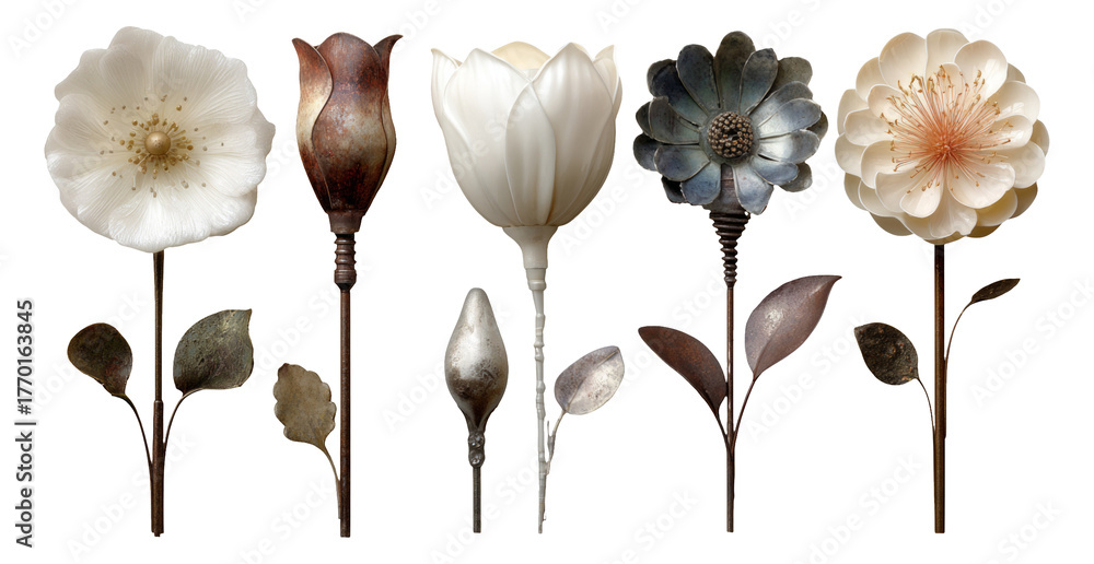 Fototapeta premium Elegant Collection of Artistic Flowers with Unique Shapes and Soft Colors