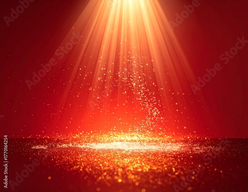 赤い背景にきらめくゴールドの光が降り注ぐ背景	