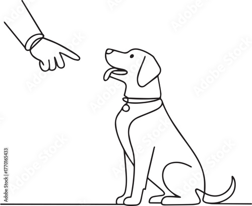 Dog training hand gesture obedience command sitting happy canine companion behavior guidance learning pets animal friendship vector