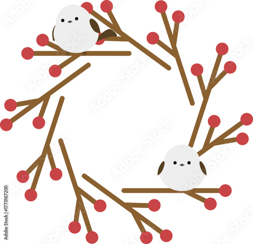 シマエナガと枝の円形フレーム