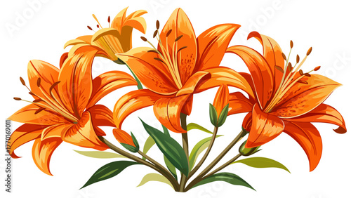 Very beautiful orange lily flowers isolated on a clean white background, arranged with elegant composition and soft lighting, creating a perfect copy space image for modern floral design.