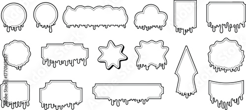 Set of creepy dripping frames and slime label borders for Halloween design, spooky stickers, horror banner template vector collection