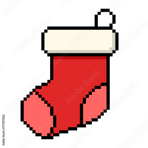 Pixel Art Red Christmas Sock Decoration