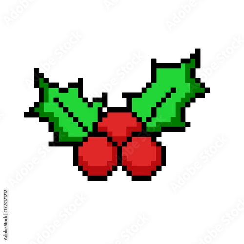 Pixel Art Christmas Decoration Holly Plant
