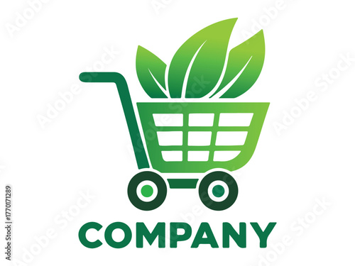 Green shopping cart leaves company concept