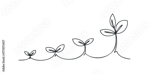 Growing plant sprout progression line art