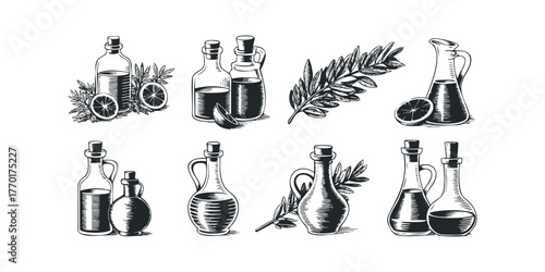 Collection of Vintage Olive Oil and Citrus Bottles
