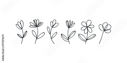 Simple Hand Drawn Flowers Line Art Collection