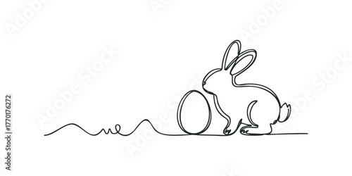 Minimalist line drawing of a rabbit with an Easter egg