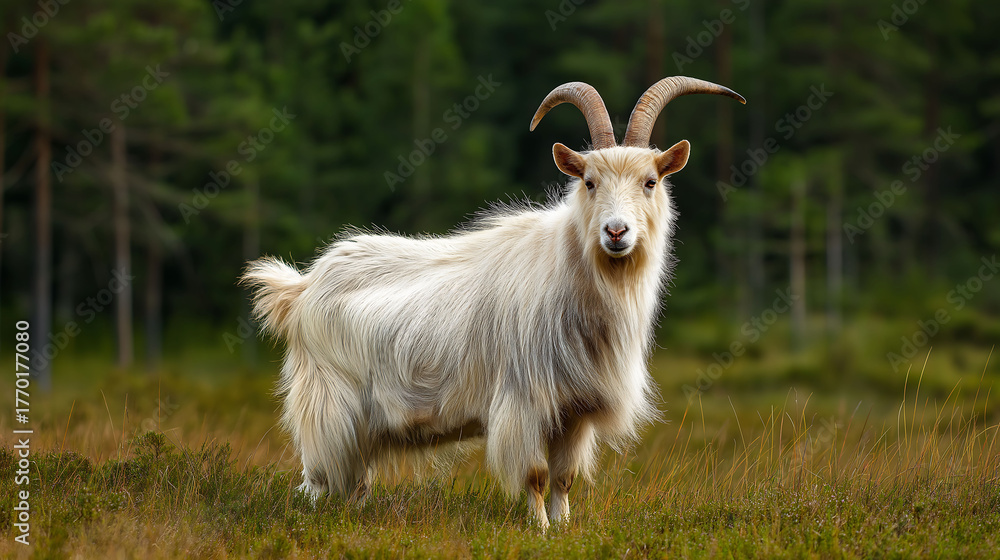Obraz premium Wildlife photography of small domesticated goats on a grass field in a European background