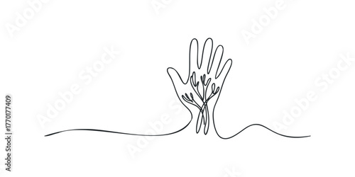 Continuous Line Drawing of a Hand with Growing Branches
