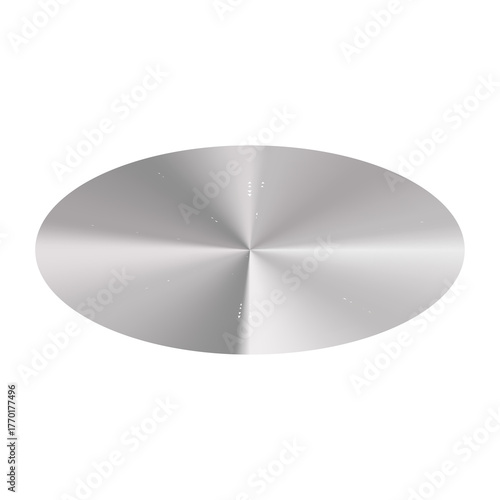 Silver metallic abstract circular shape with radiating lines and specular highlights on a clean white background