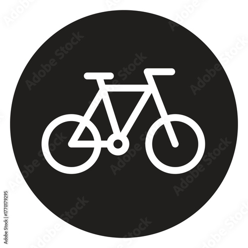 White Bicycle Icon on Black Circle bike cycling