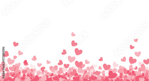 Sweet pink hearts, in various shades and opacities, forming a decorative border and scattering upwards against a pure white background.