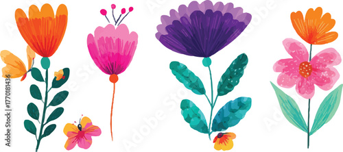 set of colorful flowers vector illustration