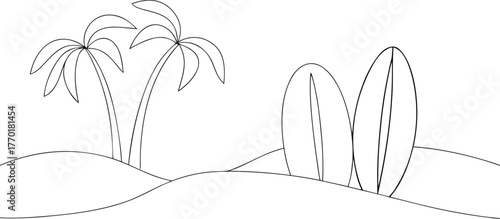 Two surfboards and palm trees on sand dunes vector