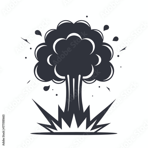 Atomic Boom Explosion Icon, Power Blast with White Background