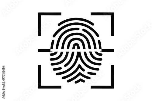 Black Fingerprint Scan Icon on a White Background Design
