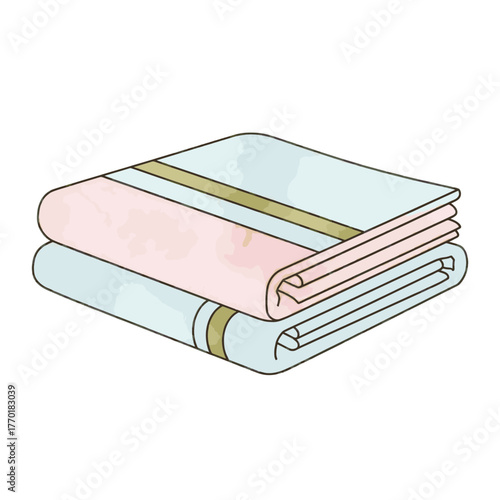 Flat vector style illustration of folded towels. A stack of clean bath linens for spa or hotel concepts. Simple graphic icon isolated on a transparent background