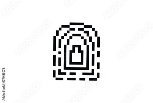 Black Pixel Art of Lock with Echo Lines and Pixelated Structure on White
