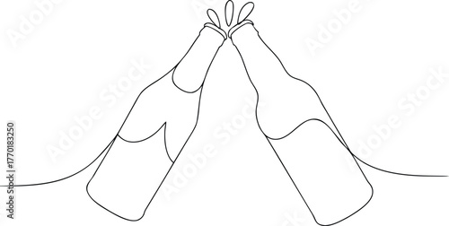 Two bottles clinking with splash in minimalist line art