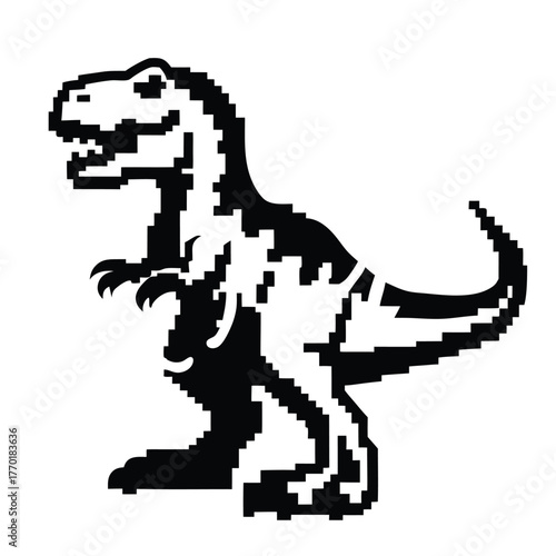 Black Pixelated Dinosaur Design On White Background, Pixel Art