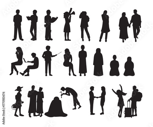Vector people character pose silhouette illustration compilation