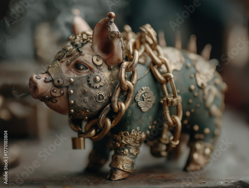 A steampunk piggy bank secu...