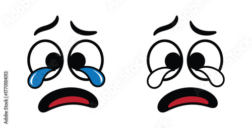 Set of cartoon facial expressions - sad emotional faces, vector illustrations