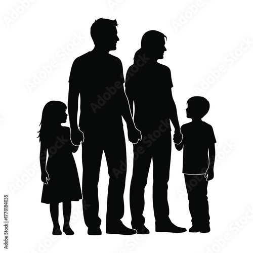 Family silhouette holding hands together