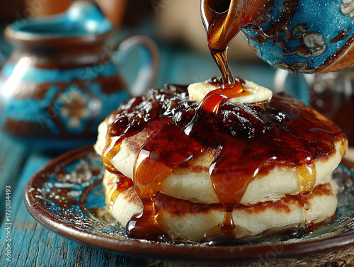 Golden maple syrup dripping...