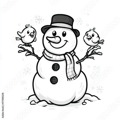 Winter Snowman with Birds, ...