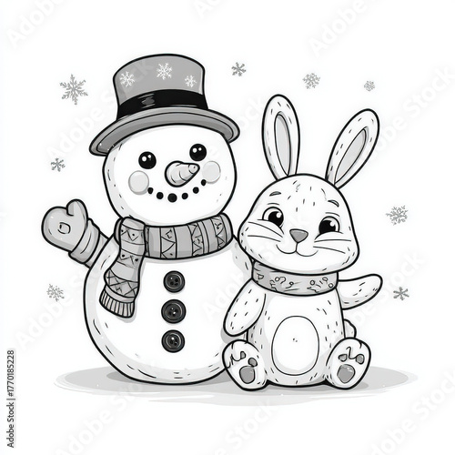Winter Scene with Snowman a...
