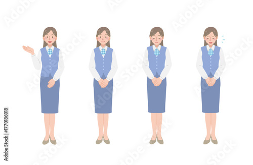 丁寧な動作をする女性事務員のイラストセット（全身）