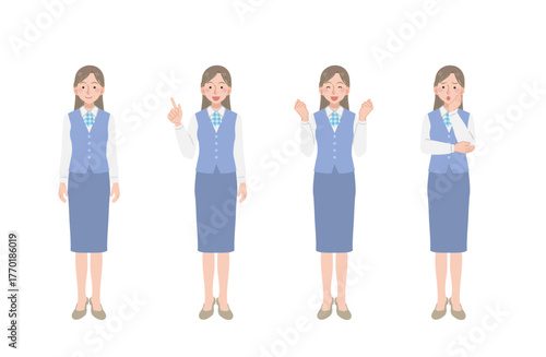 女性事務員のイラストセット（全身）