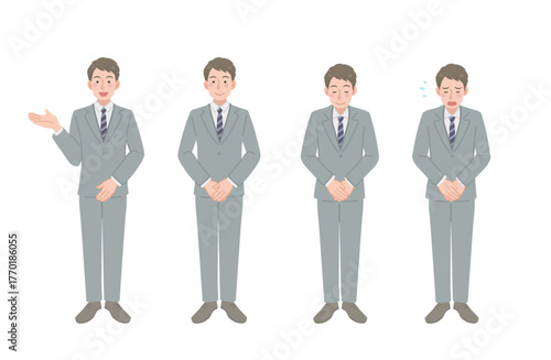 丁寧な動作をすビジネスマンのイラストセット（全身）