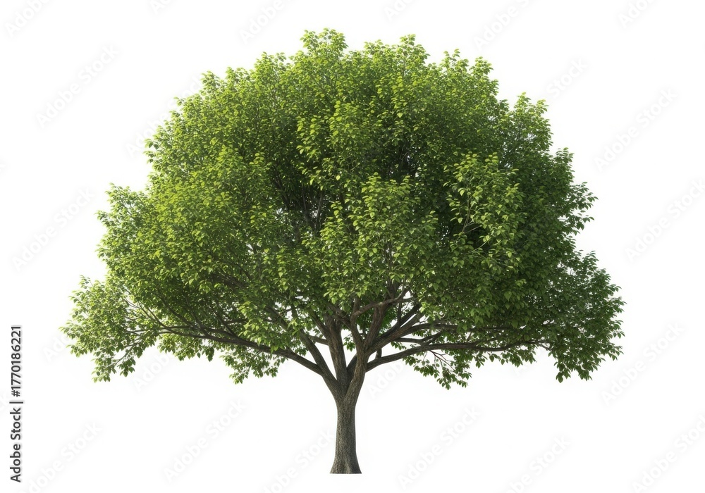 Obraz premium Full tree with green leaves isolated on white background, a symbol of nature, growth, and the beauty of the natural world in summer
