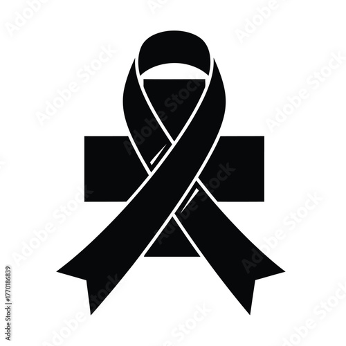Awareness ribbon and cross mourning symbol