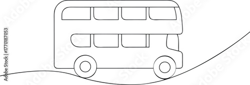 Black and white line drawing of a double decker bus