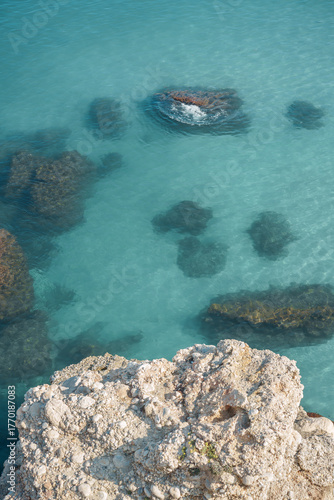 Cliff Edge Overlooking Clear Turquoise Water with Submerged Reef
