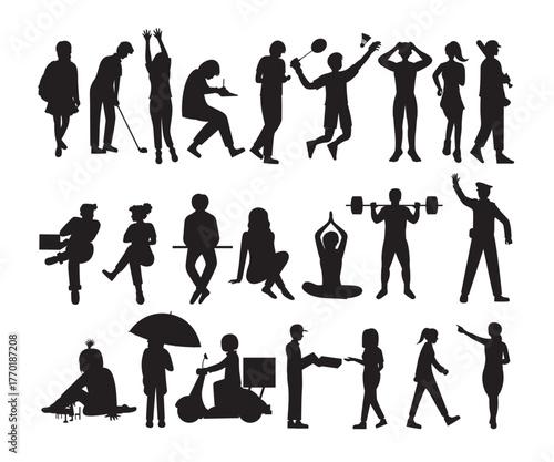 Vector people character pose silhouette illustration compilation