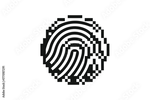 Digital Fingerprint Scan Pixelated Black Silhouette on a White Background