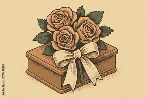 Softly box floral vector resting fabric illustration jewelry retro bow corsage silk