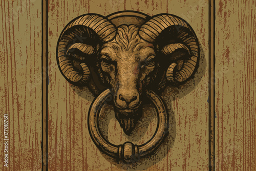 Antique textures vector aged ram doorknocker like shaped oxidized illustration retro