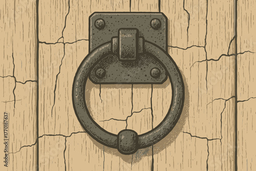 Surface round doorknocker handle vector cracked illustration iron simple retro rustic