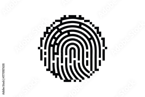 Digital Pixelated Fingerprint Scan on White Background Security Icon